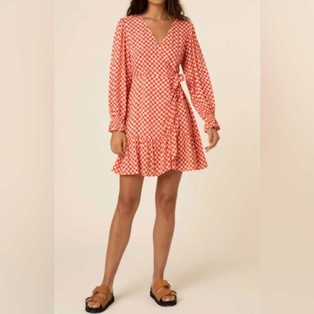FRNCH Monique Checkered Mini Wrap Dress Size XS NEW